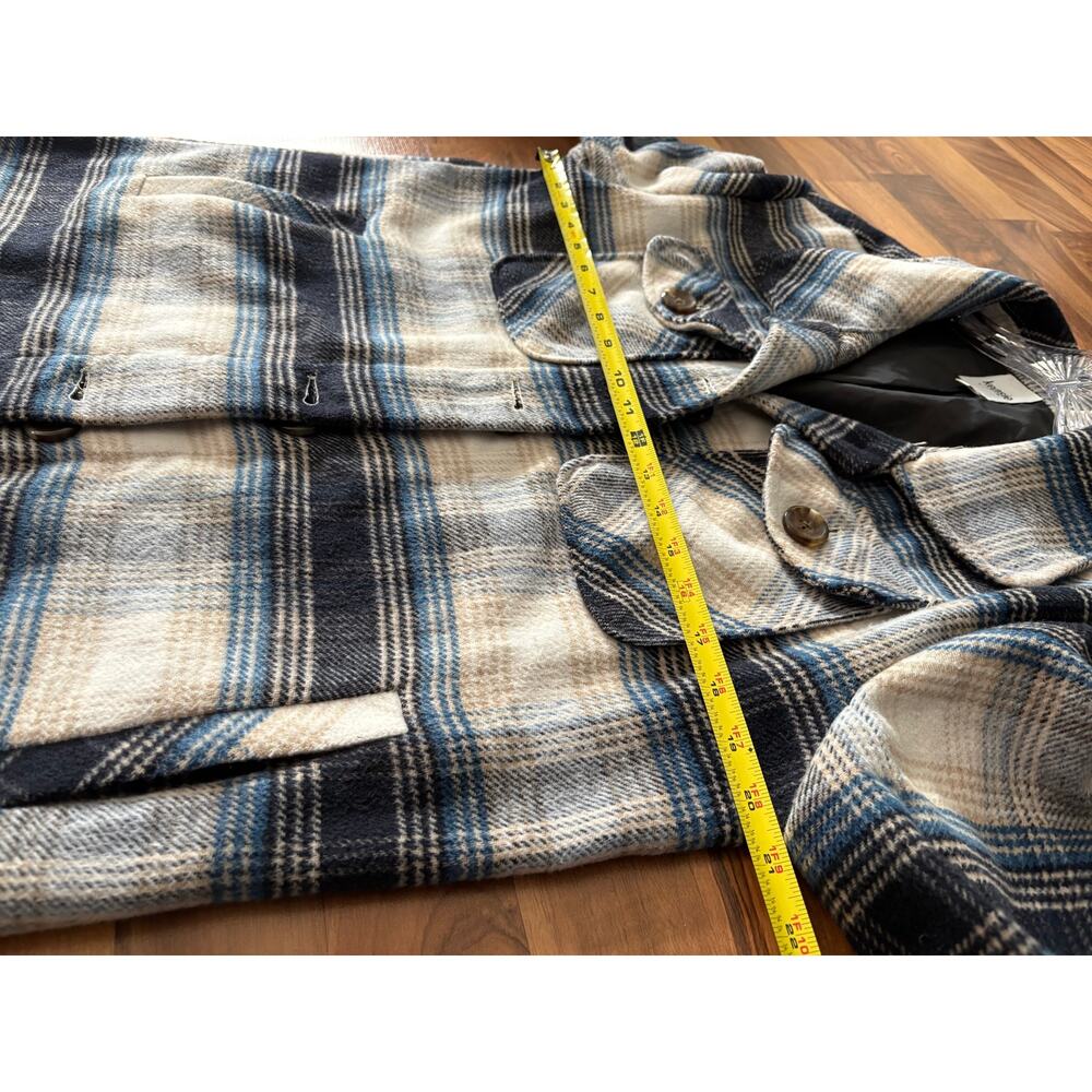 Kensie Jeans Shacket Oversized Plaid Flannel Shirt Jacket Blue Cream Size S - Picture 7 of 9
